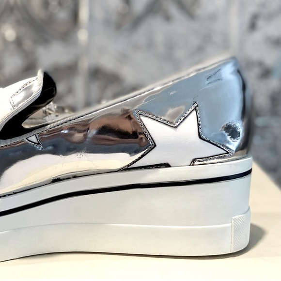 Stella McCartney Binx Metallic Star Platform Loafer Sneaker Indium/White Sz 5.5 - Picture 8 of 9